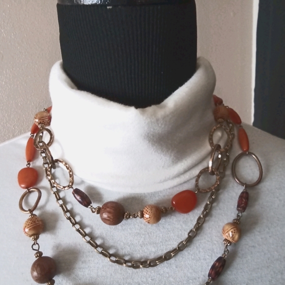 NWOT Bronze Chain Beaded Necklace - Picture 2 of 5